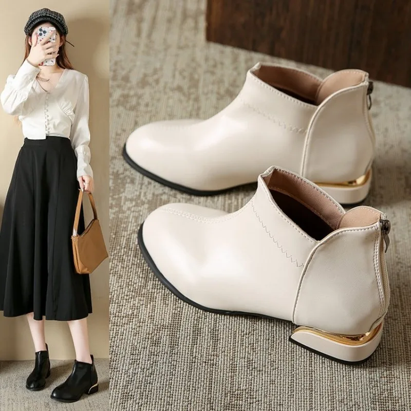 

Autumn Winter New Boots Female Side Ankle Boots Female Low Heel Low Tube Student College Style Female Women Shoes Women Boots