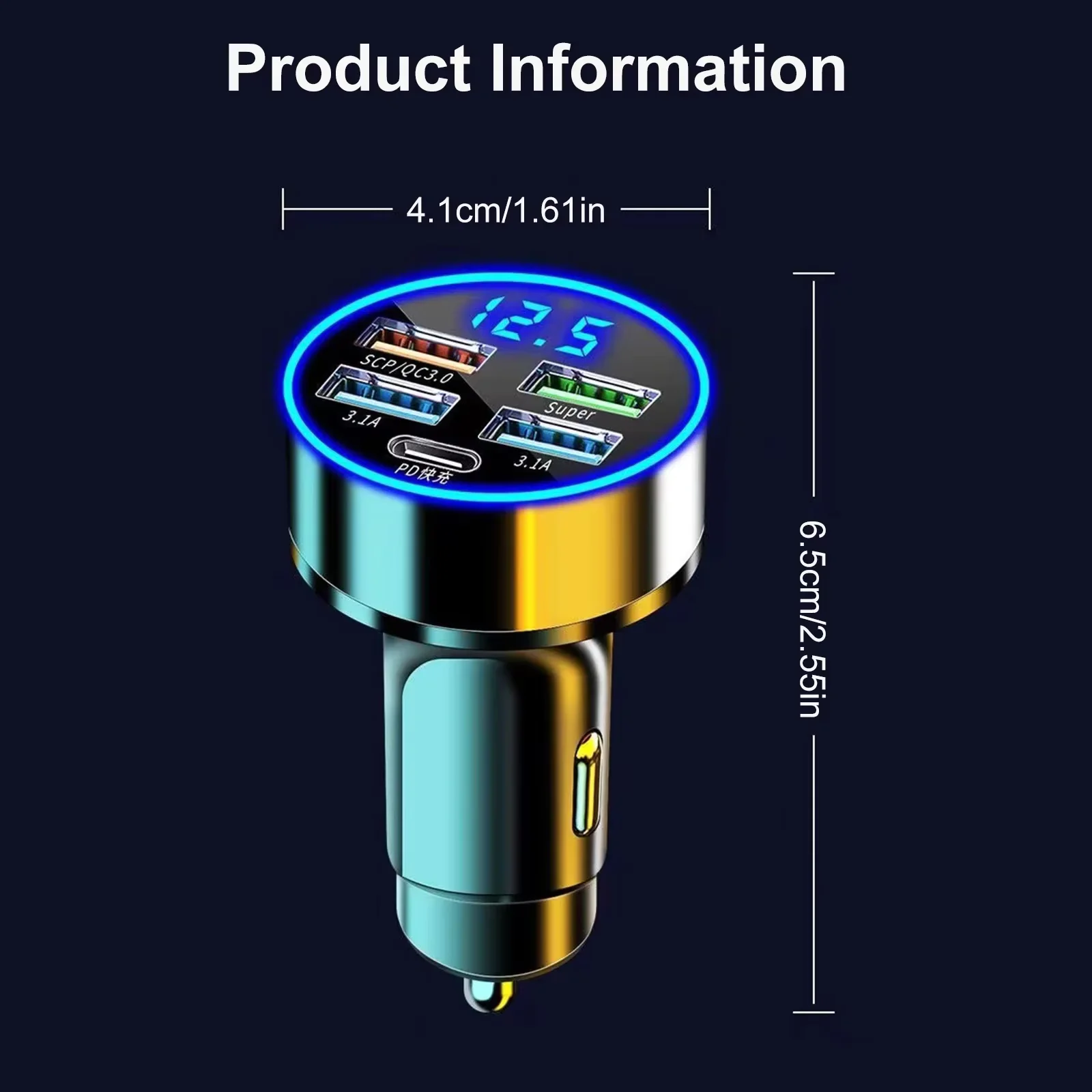 100W 6 portas LED Carregador de carro Adaptador de carregamento rápido Tipo C PD Mini Carregador de telefone para carro para iph