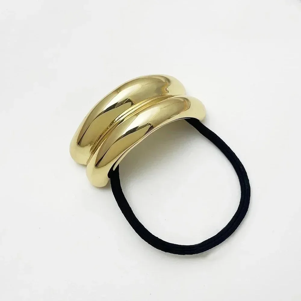 3/6 قطعة الكفة ذيل حصان الذهب مع العلاقات الشعر المرنة دلايات معدنية شريط مطاطي أسود النساء Girs حبل الشعر غير الضرر #5