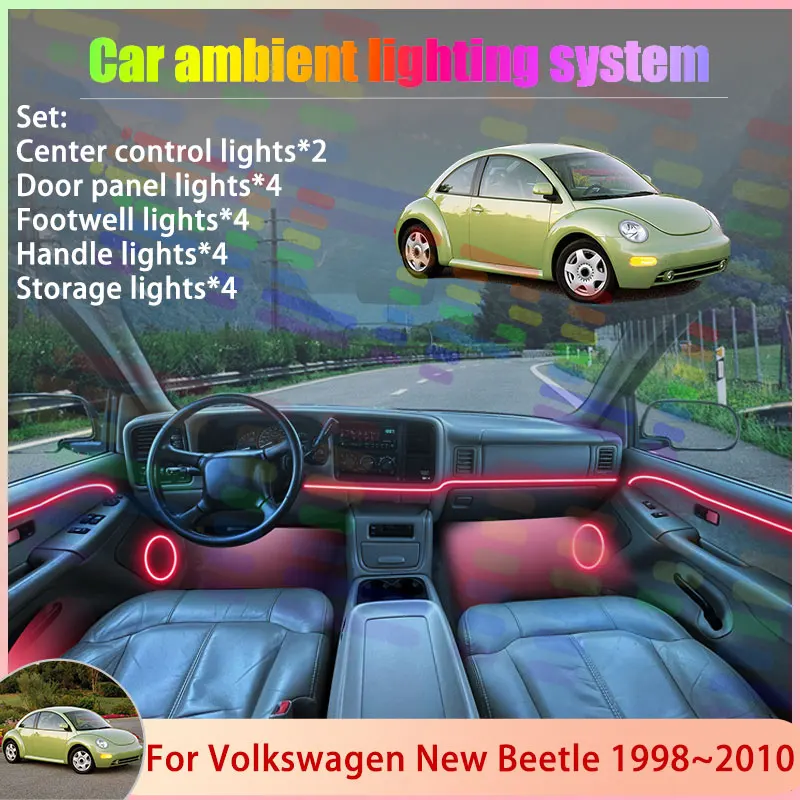 

For Volkswagen New Beetle 1998~2010 2/24 in 1 Car Atmosphere Light Lamp RGB Shade Ensemble Streamer Atmosphere Set Accessories