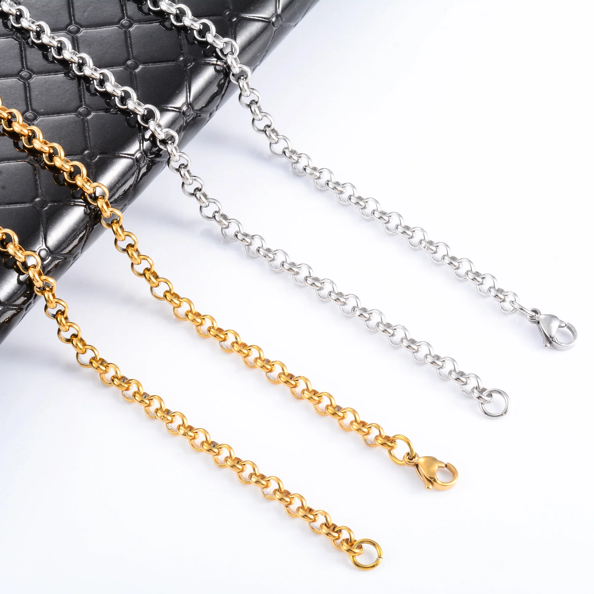 Classic Stainless Steel Necklace for Women Men Round Rolo Link O Chain Choker on the Neck Jewelry Accessories Silver/Gold Color