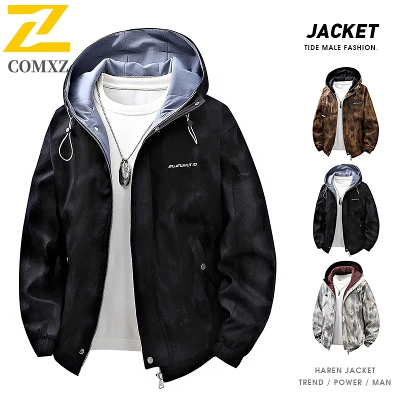 سترة COMXZ Urban للرجال بتصميم بسيط وغطاء للرأس لتسلق الجبال وخفيفة الوزن سترة واقية بتصميم يومي مريح للخريف معطف جديد #2