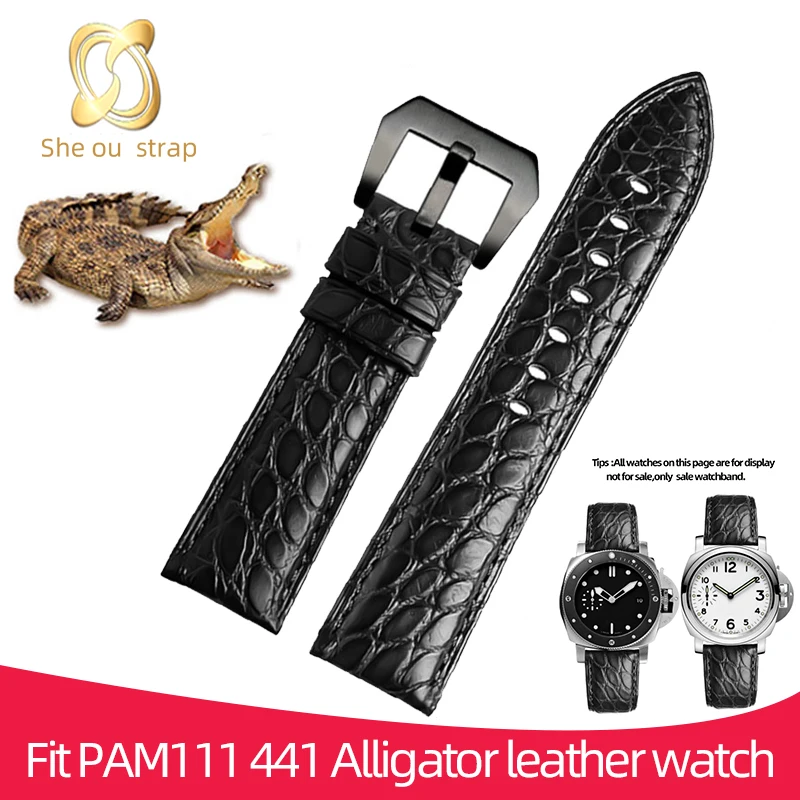 22mm 24mm 26mm Black Brown Top Layer Cowhide Bottom Crocodile Skin Watch Strap For Panerai PAM111 441 Watchband