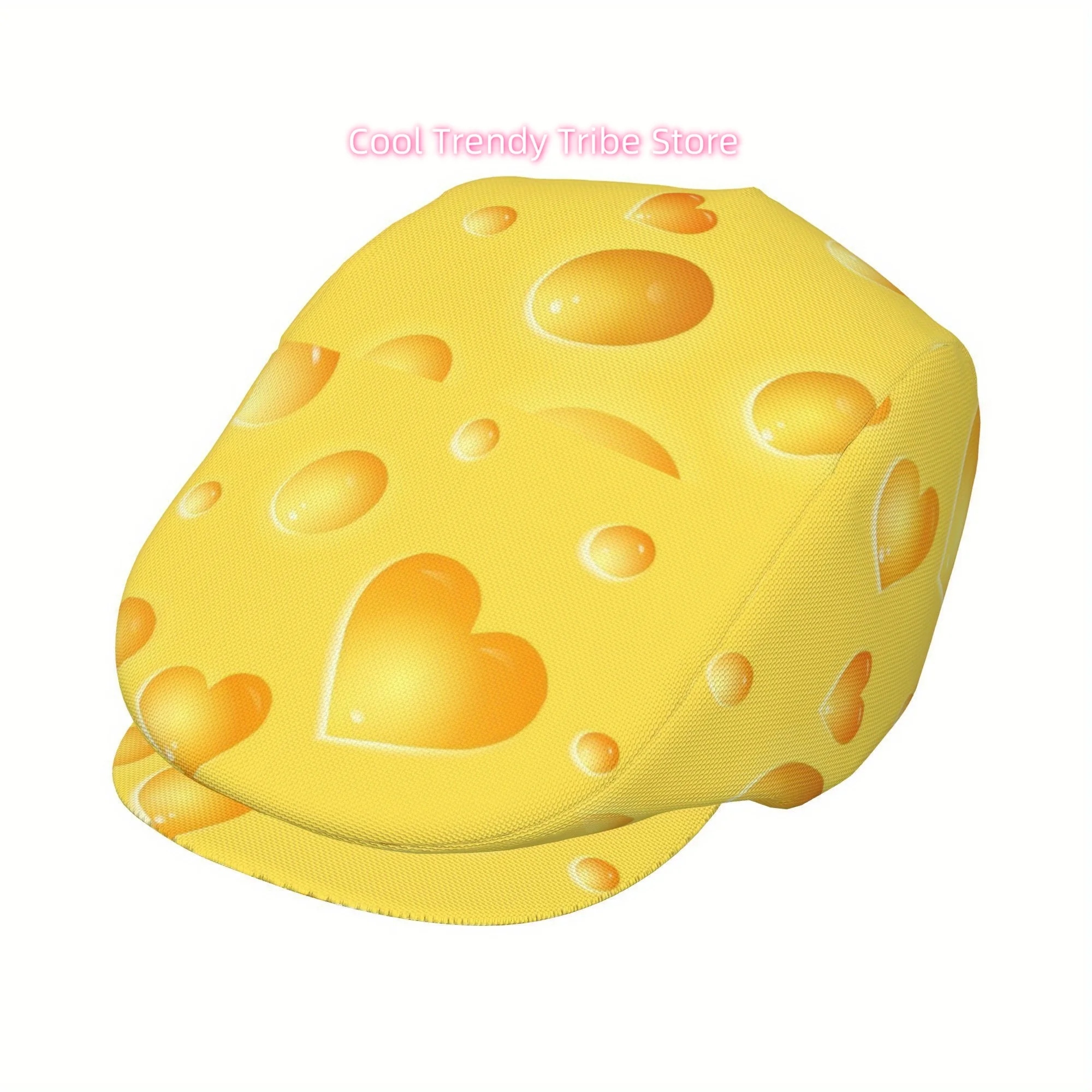 1pc Cheese Heart Full face print beret Fashion newsboy cap Unisex golf cap Outdoor sports Leisure activities Formal occasions Fa