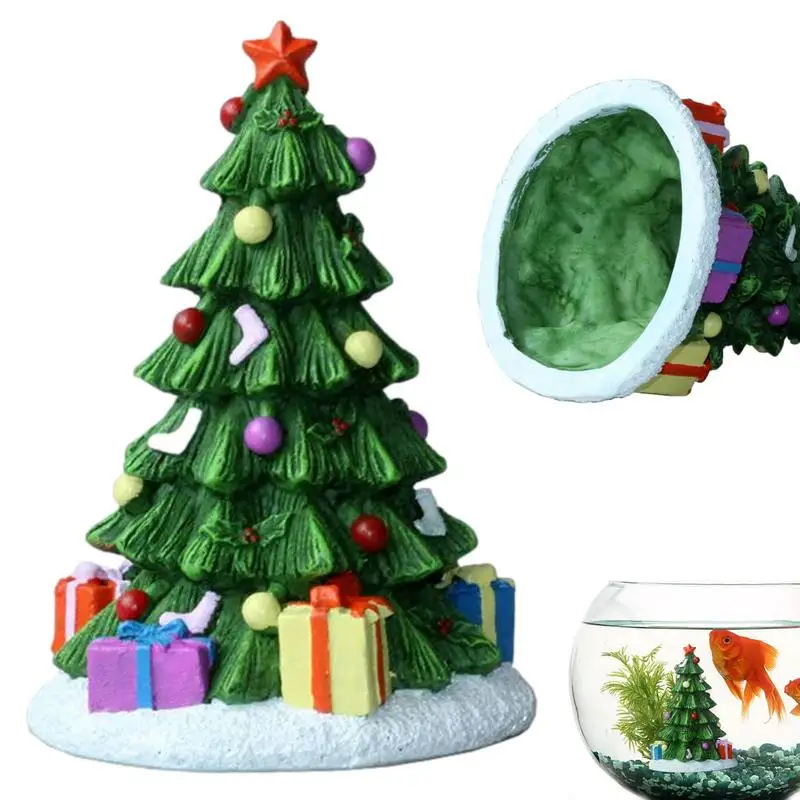 Christmas Aquarium Decoration Mini Cute Xmas Tree Present Box Miniature Statue Christmas Party Fish Tank Ornaments