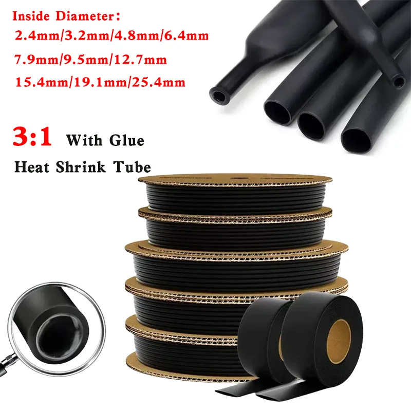 

100 Meters/ 10M 3:1 Heat Shrink Tube with Glue Polyolefin Shrinking Assorted Heat Shrink Tube Wire Cable Sleeving Tubing