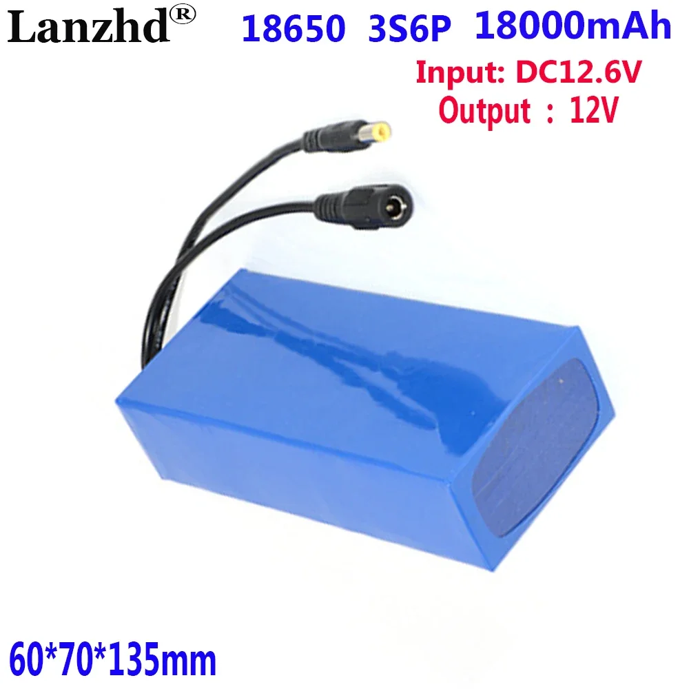 18650 Battery Pack 3S6P DC 12V 18000mAh For Led Light Strip Instrument Monitoring Equipment Loudspeaker Outdoor Night Battery