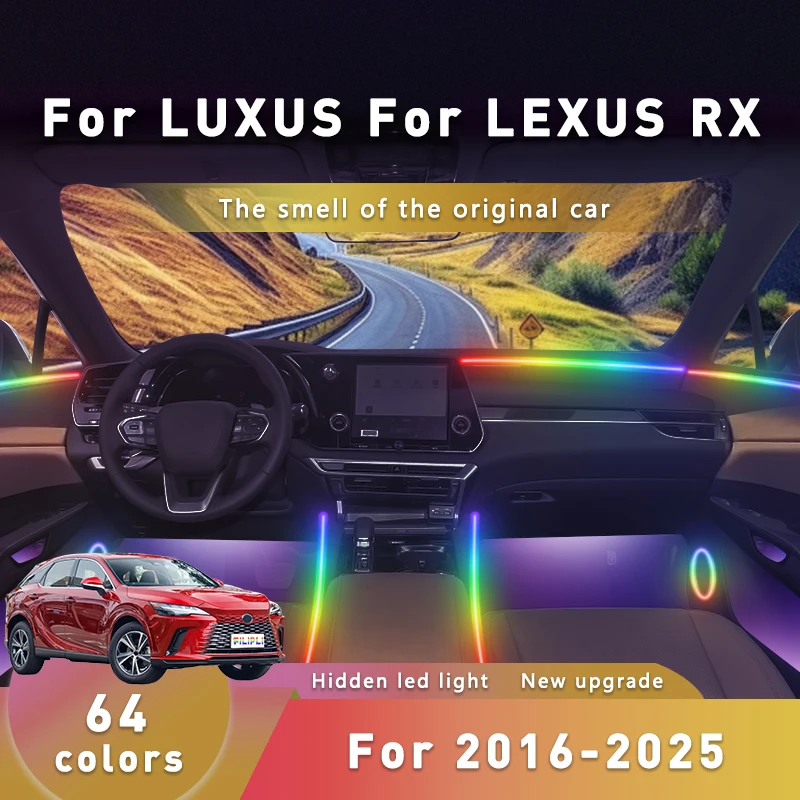 

FILIPLI для LEXUS RX для 2018, 64-цветный RGB автомобильный окружающий свет, управляемый через приложение, внутреннее освещение автомобиля, сделай сам, интерьер автомобиля, светодиодная лента