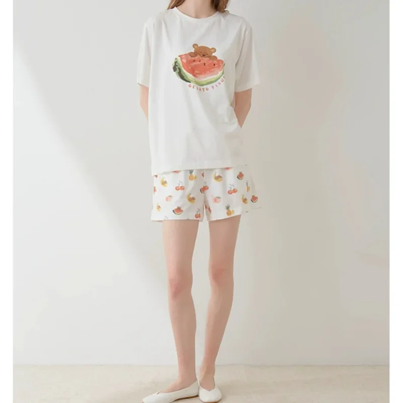 女性のモーダルパジャマセット,Tシャツとショーツ,サマールーム