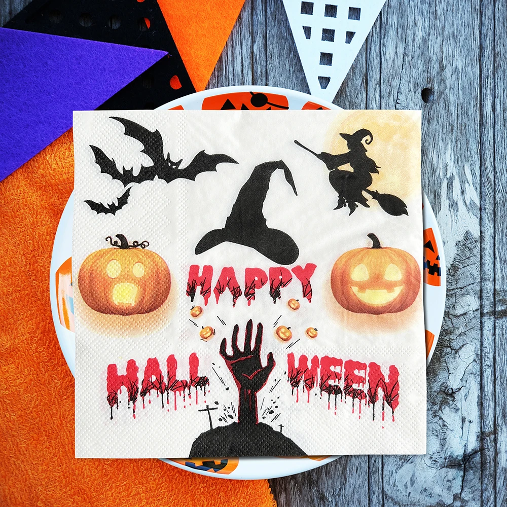 20pcs/pac New Funny Paper Napkins Halloween Series Party Dining Table Napkins Paper Safe Fragrant Free Soft Mouth Wiping Tissue