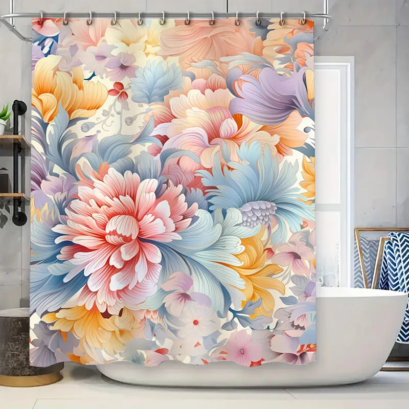 

Современная занавеска для душа в стиле бохо с цветочным принтом, акварельные мягкие тона, декоративная подкладка для ванной комнаты, набор с крючком для украшения дома, ванной комнаты