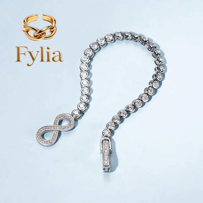 

Fylia Jewelry Luxury Solid Platinum PT950 Women's Diamond Bracelet with Round Diamond