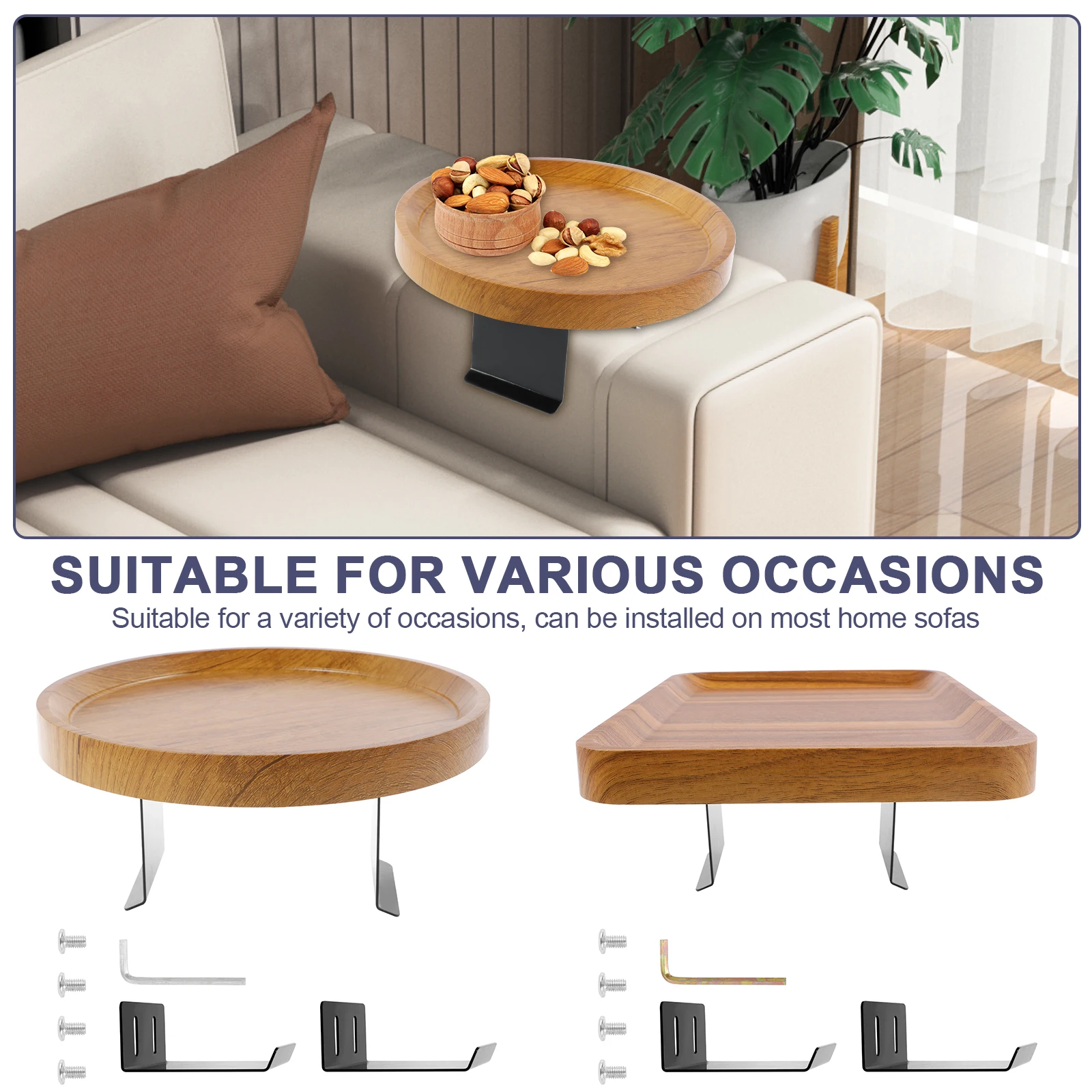 

Sofa Armrest Tray Table Wood Sofa Armrest Clip-On Tray 5.5-15cm Width Adjustable Couch Arm Tray for Remote Control Coffee Snacks