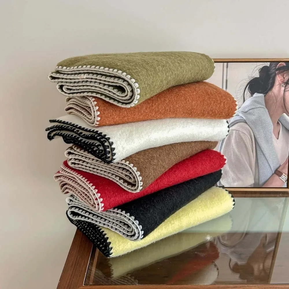 

Polyester Lock Edge Winter Scarf Solid Color Classic Long Thickened Neckscarf French Style Cold-proof Women Warmer Scarf