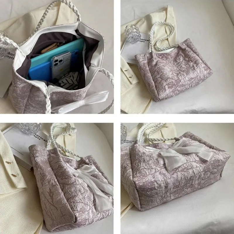 Bow Tote Bags Women School Commuter Large Capacity All-match Casual Totes Fashion Korean Girlish Gentle Handbag Female Ulzzang