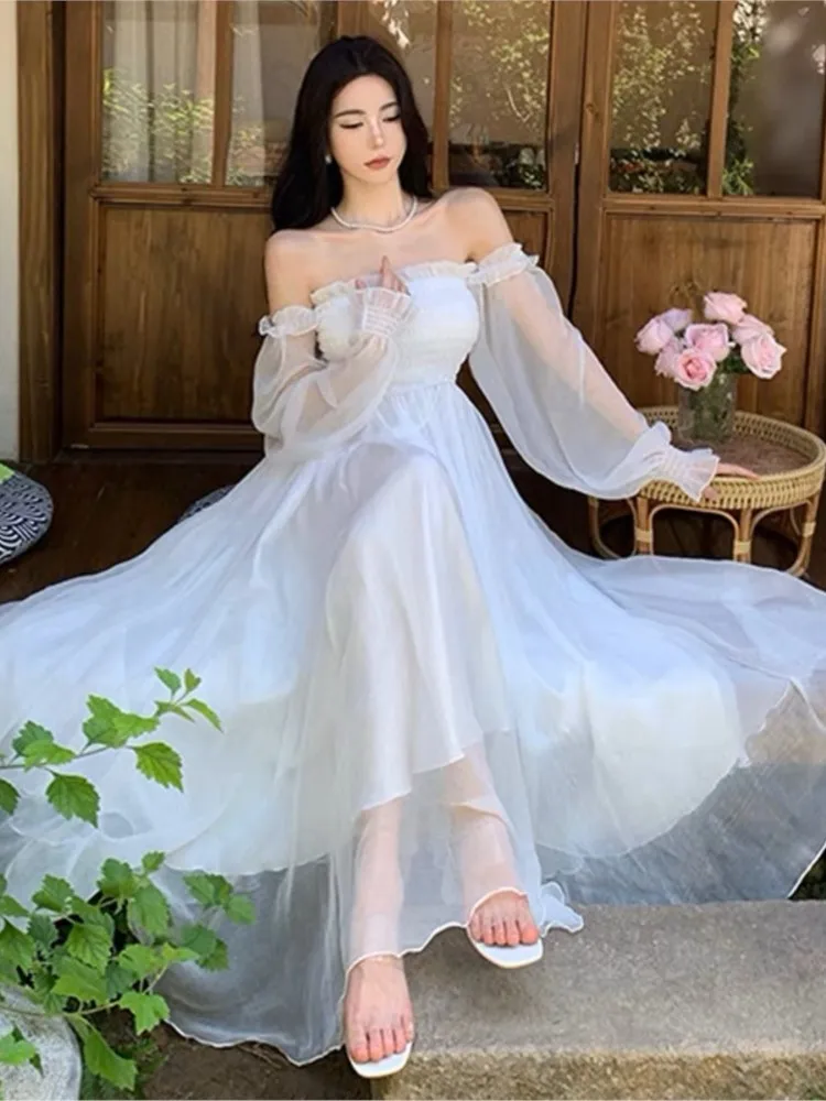 off shoulder white dress Korea Avenue