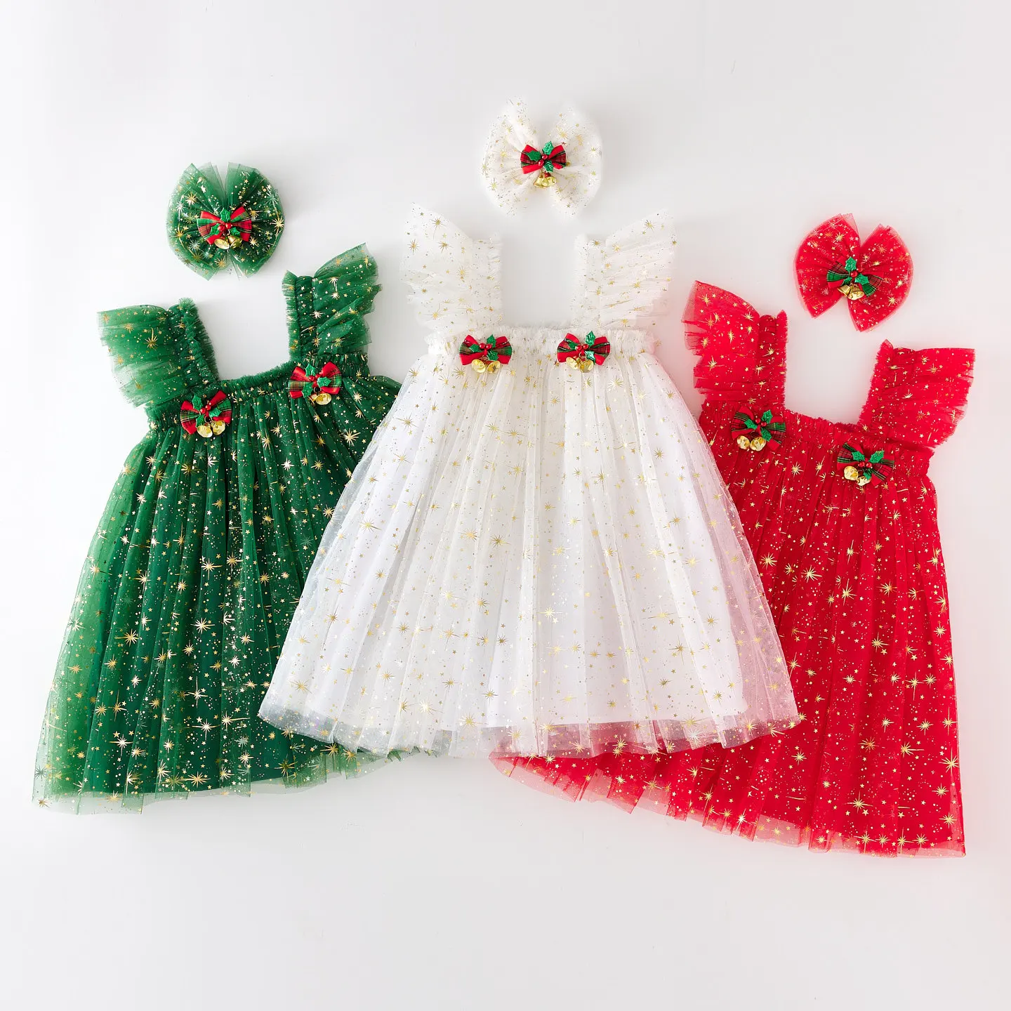 New Christmas Tree Children's Cake Suspender Mesh Dress Sleeveless Baby Kids Dresses for Girls Princess Wedding Party Clothing