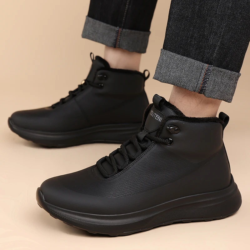 

Мужские высокие ботинки на шнуровке, кожаные, для активного отдыха, зимние, модные, теплые, на меху, кроссовки, ботильоны на шнуровке для мужчин