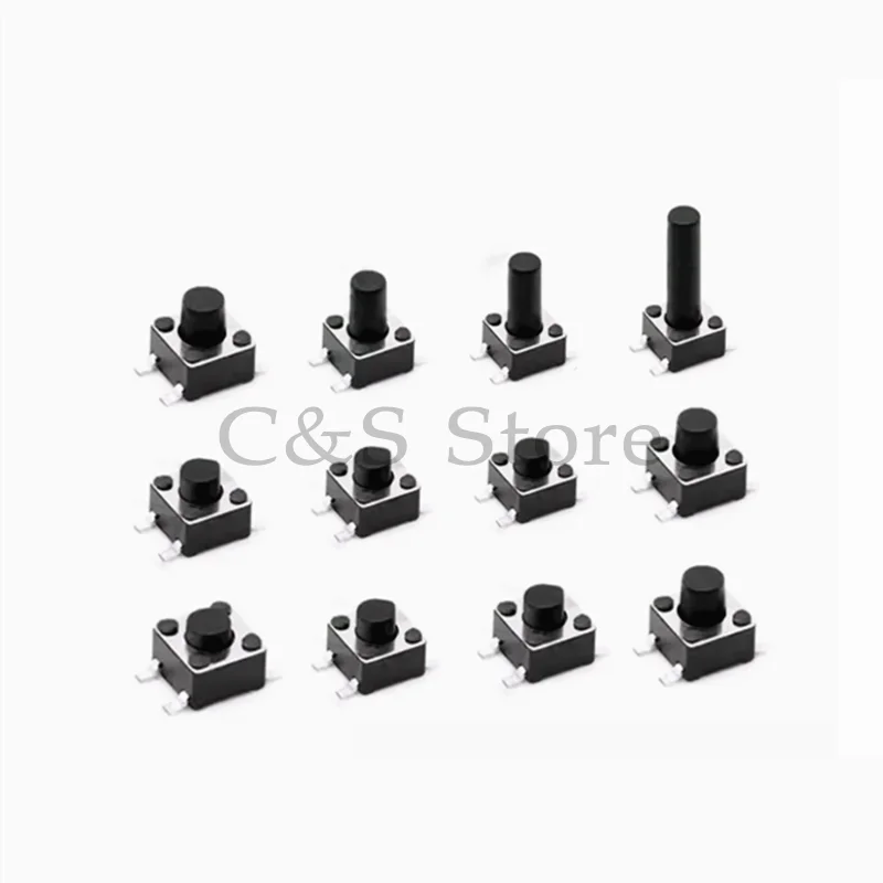 50pcs Tact Push Button Switch 12V Copper 4Pin SMD Micro Switch 6X6X5 4.3 5 5.5 6 7 8 9 10 11 12 13 15MM TV Toys Home Use Button