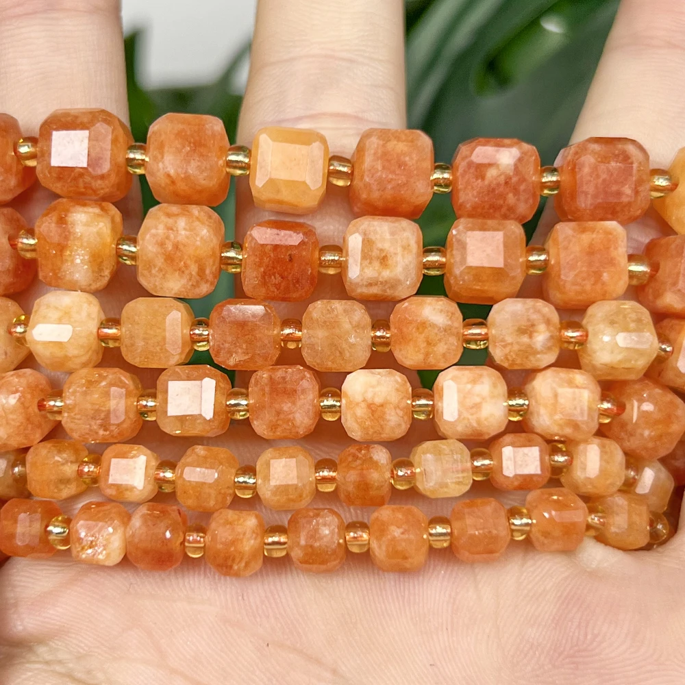 Natural Stone Beads 6/8/10mm Orange Angelite Jade Square Beads for Jewelry Making DIY Bracelets Necklace Accessories 15