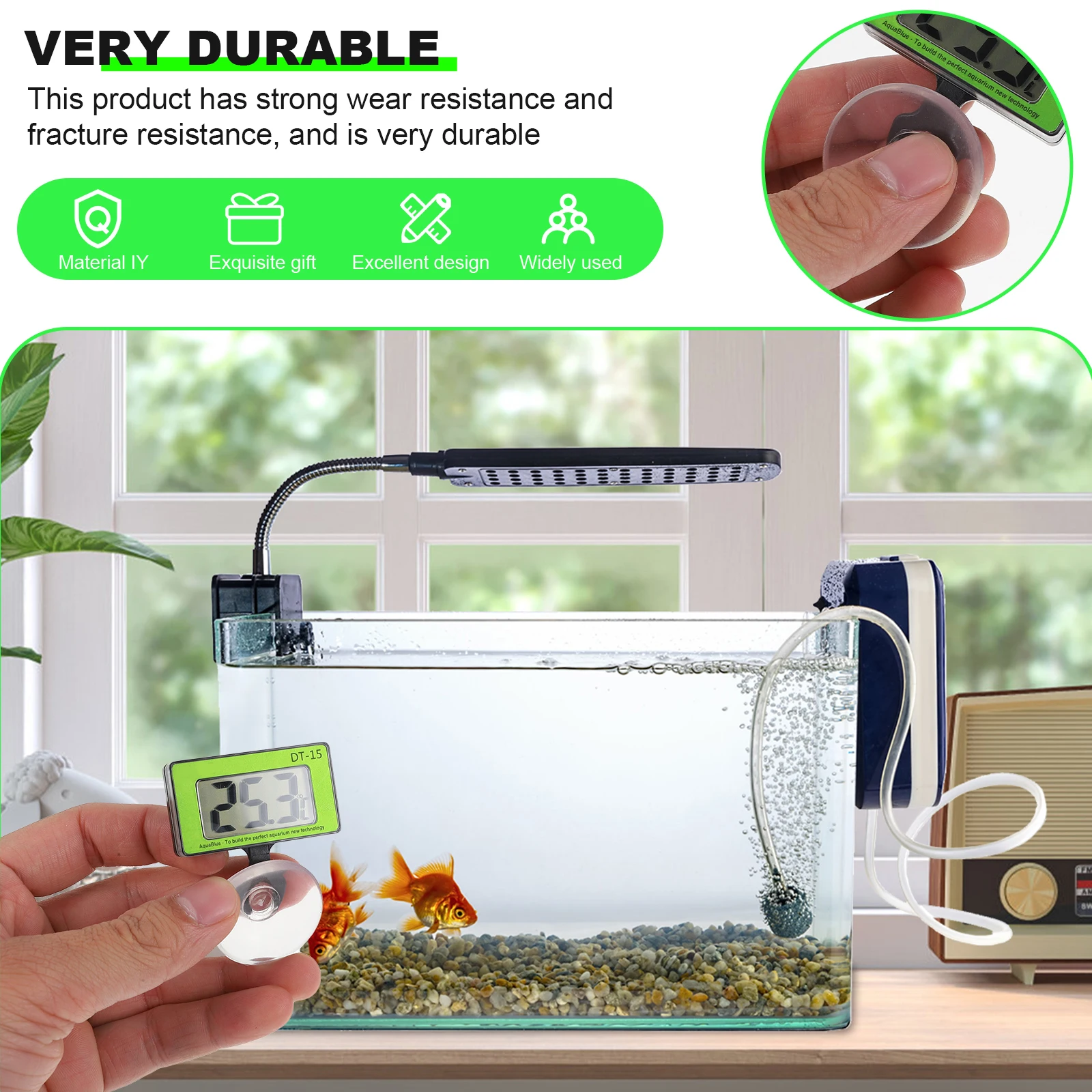 

Fish Tank Thermometer Aquarium Water Thermometer Clear Screen Digital Measure Tool Durable Easy Installation Fish Tank Supply