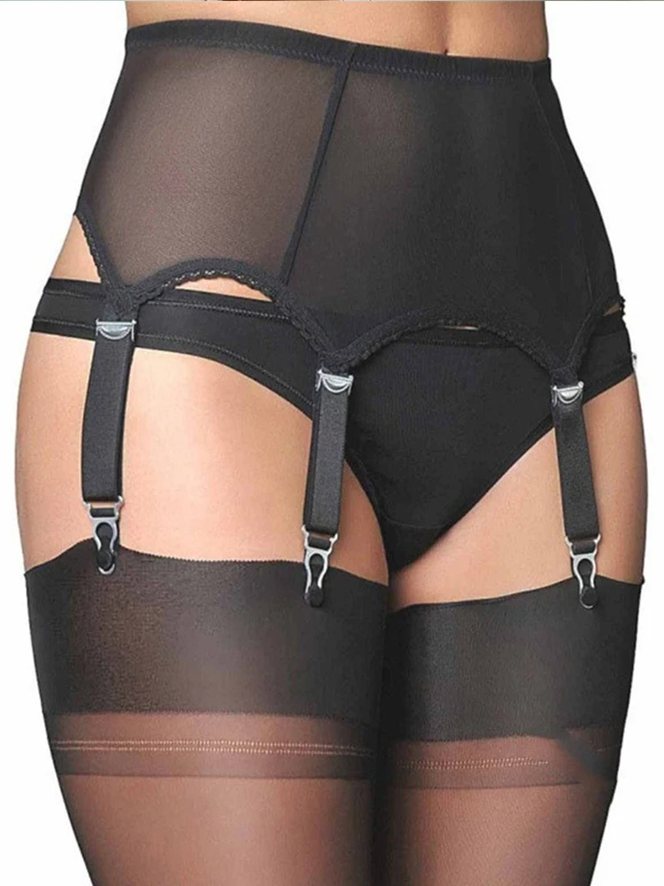 

Naughty Women High Waist Mesh Suspender Belt Sexy See Through Garter Belt with Vintage Straps and Clip for Thigh High Stockings