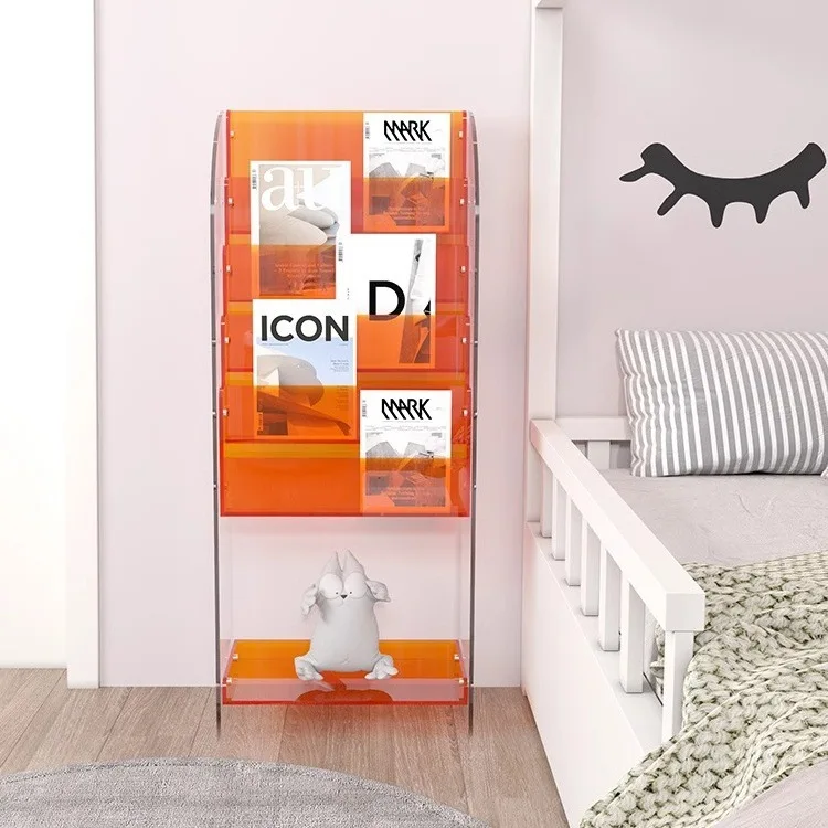 Nordic designer acrylic newspaper shelf magazine storage display shelf children's multi-layer picture book floor shelf