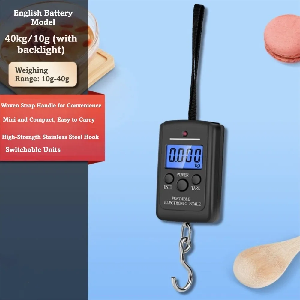 50kg Capacity Portable Hand Scale LCD Display 10g Precision Digital Hanging Scale Hook Design Retractable Measuring Tape