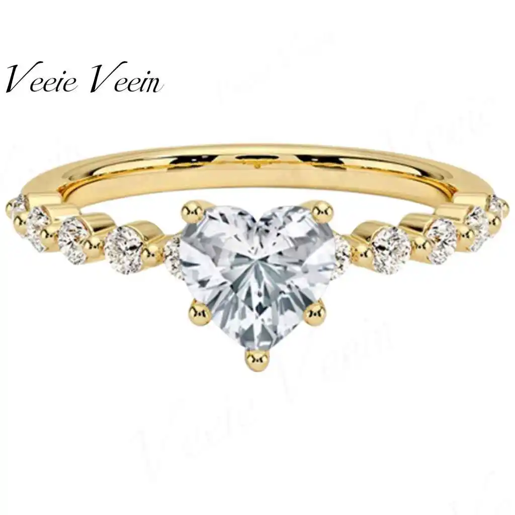 Veeie Veein Jewelry S925 Sterling Silver Cultured Diamond Ring 1 Carat Heart Shape Cultured Diamond Ring Fashion Wedding Ring 10