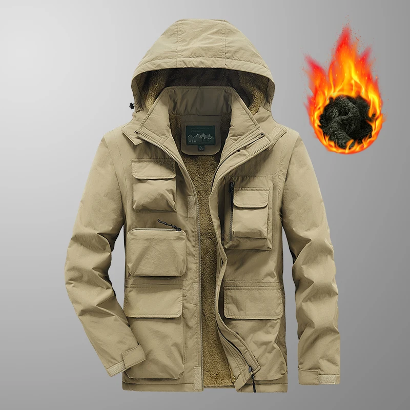 Chaqueta de invierno para hombre, Parka gruesa y cálida, abrigo cortavientos con múltiples bolsillos, prendas de vestir impermeables con capucha, nuevo