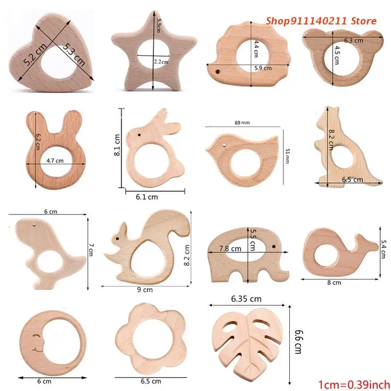 Wooden Elephant Rabbit Heart Love Horse Ring Baby Teether Eco-Friendly Unfinished Baby Grasping Pacifier BPA Free Beech Toy