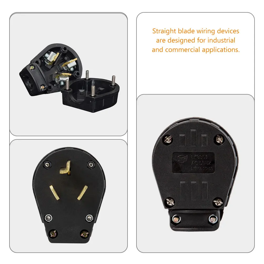 Heavy Duty 50 Amp Dryer Plug 3 Prong Male End Replacement Angle Plug for Dryer Stove Oven Generator 125V 250V 60Hz