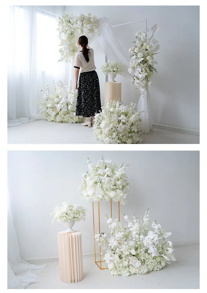 Weiße Serie Künstlicher Hochzeitsbogen Blumen-Set Rosen-Blumenarrangement für Foto-Hintergrund Zeremonie Party Bühnen-Dekoration – Detail 7