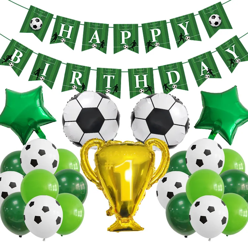 24PCS Football Birthday Theme Championship Trophy Green Balloons Birthday Party Decorations Aluminum foil digital