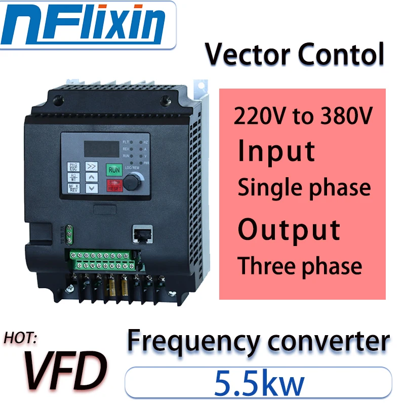 High-quality VFD 5.5KW inverter Boost AC Frequency Inverter Single-phase 220V input to three-phase 380V output