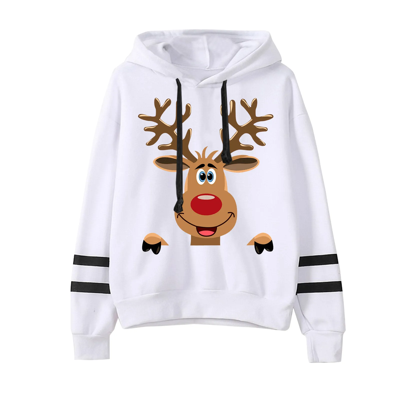 Christmas Sweatshirt Pullover Harajuku Deer Long Sleeves Women Hooded Print Casual Tops Women\'S Hoodies Sweatshirts Outfit 2024