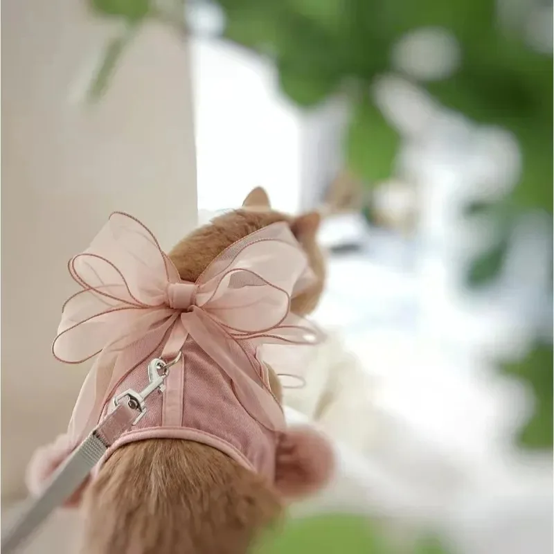 Cute Pet Dog Cat Harness Hairball Bow Set Pet Chest Strap Breathable Dog Walking Leash Rope for Small Dogs Pomeranian Vest