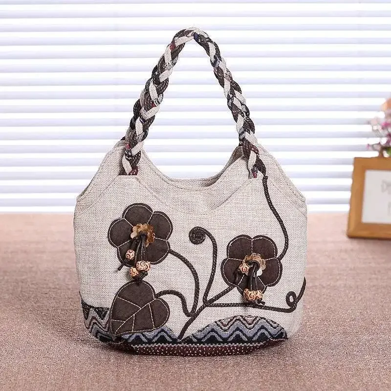 

Women Linen Casual Handbag High Quality Travel Shoulder Bag Shopper Tote Purse Female Large Capacity National Design Bolso Mujer