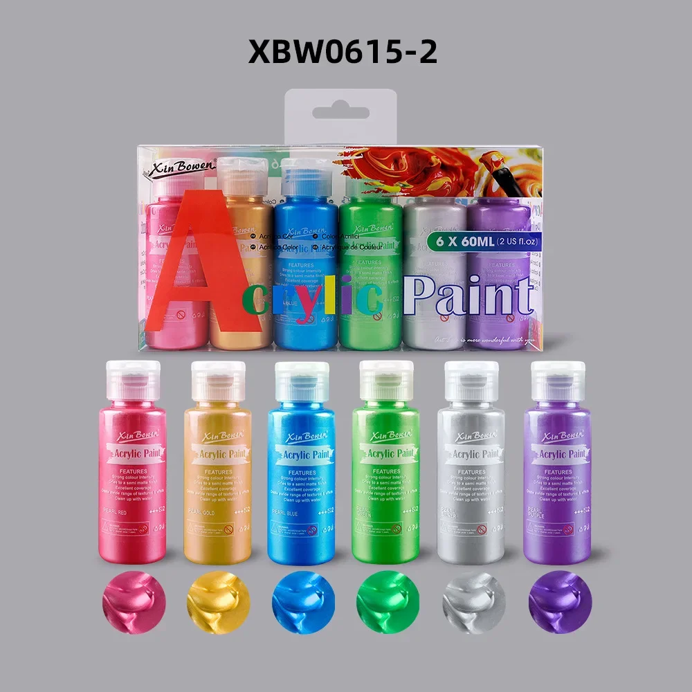 6 Color 60ml Acrylic Paint Set Art Student Graffiti Painting Macaron Pearl Paint Waterproof Pigment