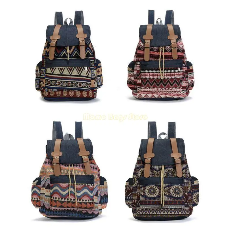 X90D Damen Canvas Vintinge Rucksack Ethnischer Rucksack Bohemian Daypack Schultasche