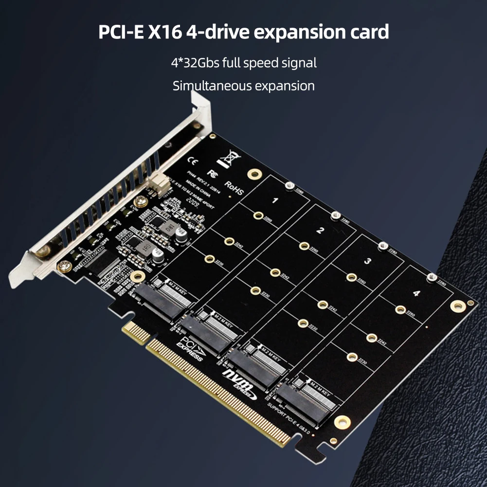4 Port M.2 NVME SSD To PCIE X16 Hard Drive Converter PCIE Split/PCIE RAID Adapter Card Support 2230/2242/2260/2280 LED Indicator