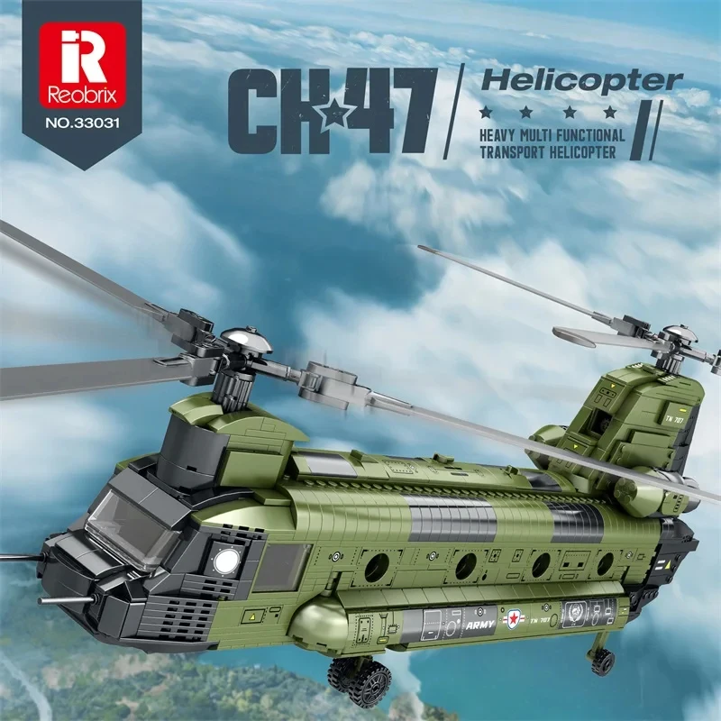 

Reobrix 33031 CH-47 Chinook Transport Plane Building Blocks Military Armed Helicopter Fighter Toy Birthday Gift For Kids