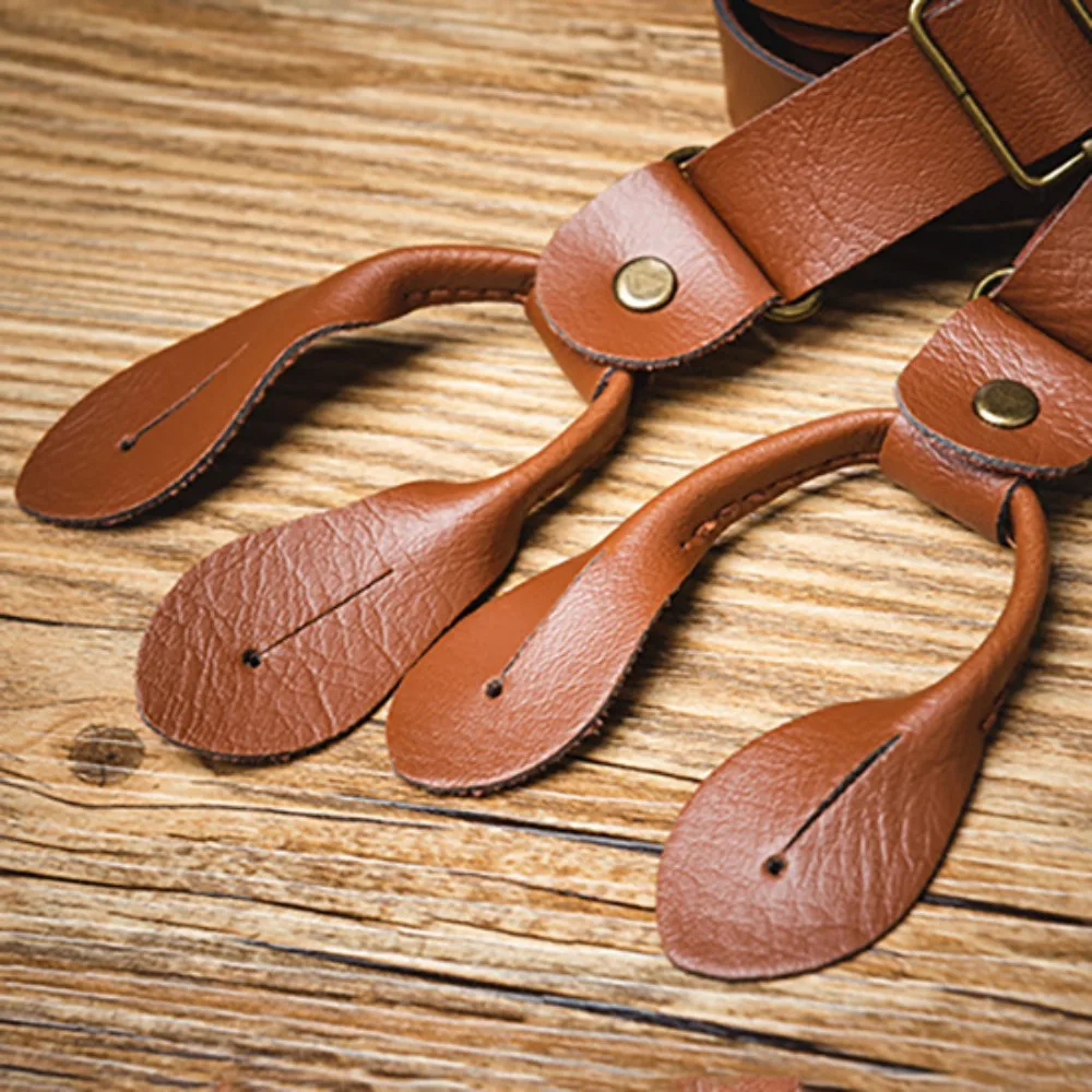 カジュアル Y 型サスペンダー男性用レトロ滑り止めボタンサスペンダーブリティッシュスタイルスーツアクセサリー Pu レザーサスペンダースーツ