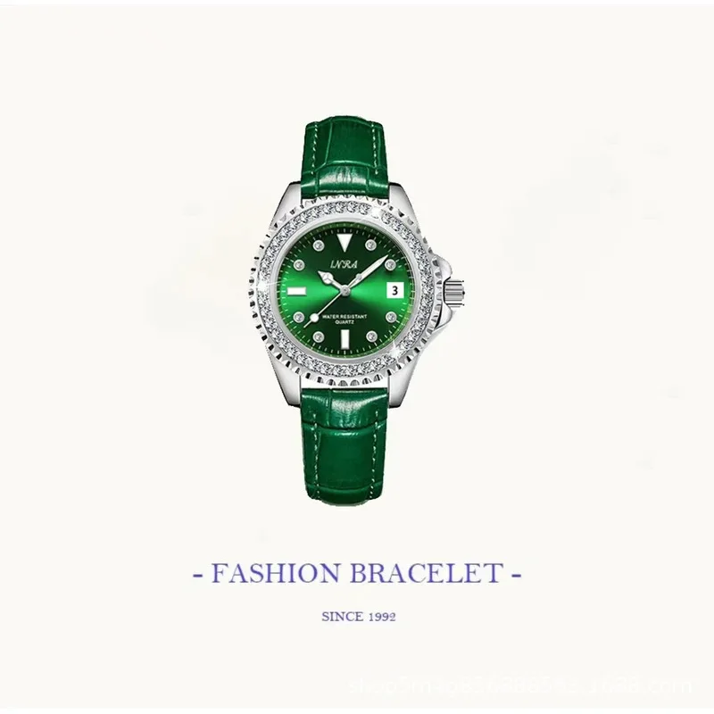 

Counter quality vintage watch for women 1210 green light luxury versatile fashion simple high-end watch