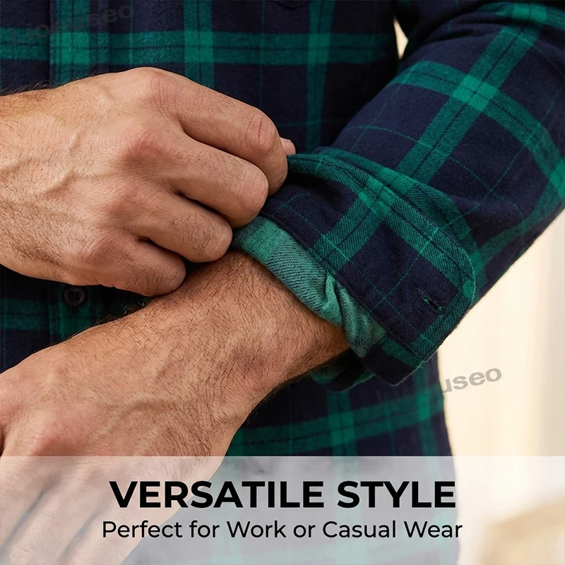 Chemises décontractées à manches longues pour hommes, 100% coton flanelle Plaid chemises décontractées à coupe régulière pour la maison vêtements