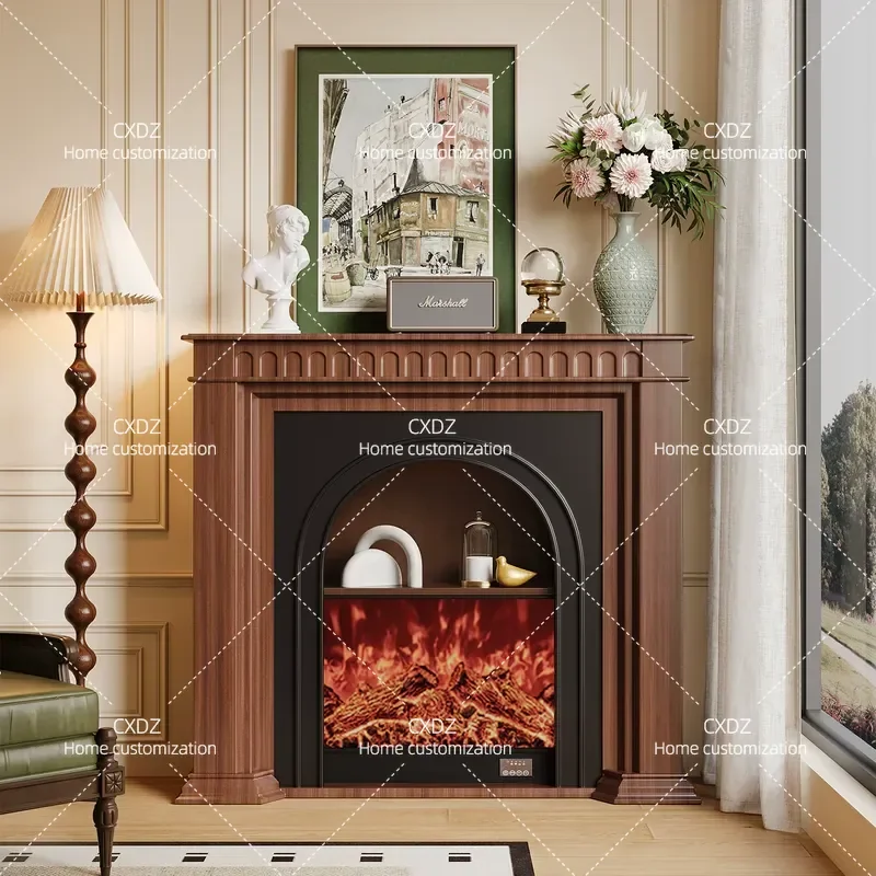 French Style Fireplace Decorative Cabinet Living Room Flame Simulation Fire Antique Door Cabinet Solid Wood Rack Facing The