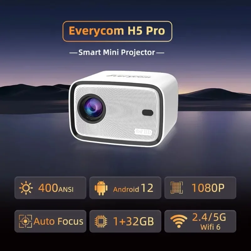 LOGO Customize Everycom H5 Pro Overseas Warehouse Shipment 400 ANSI Lumens Android 12 1080P Smart Home Theater Projector 4k