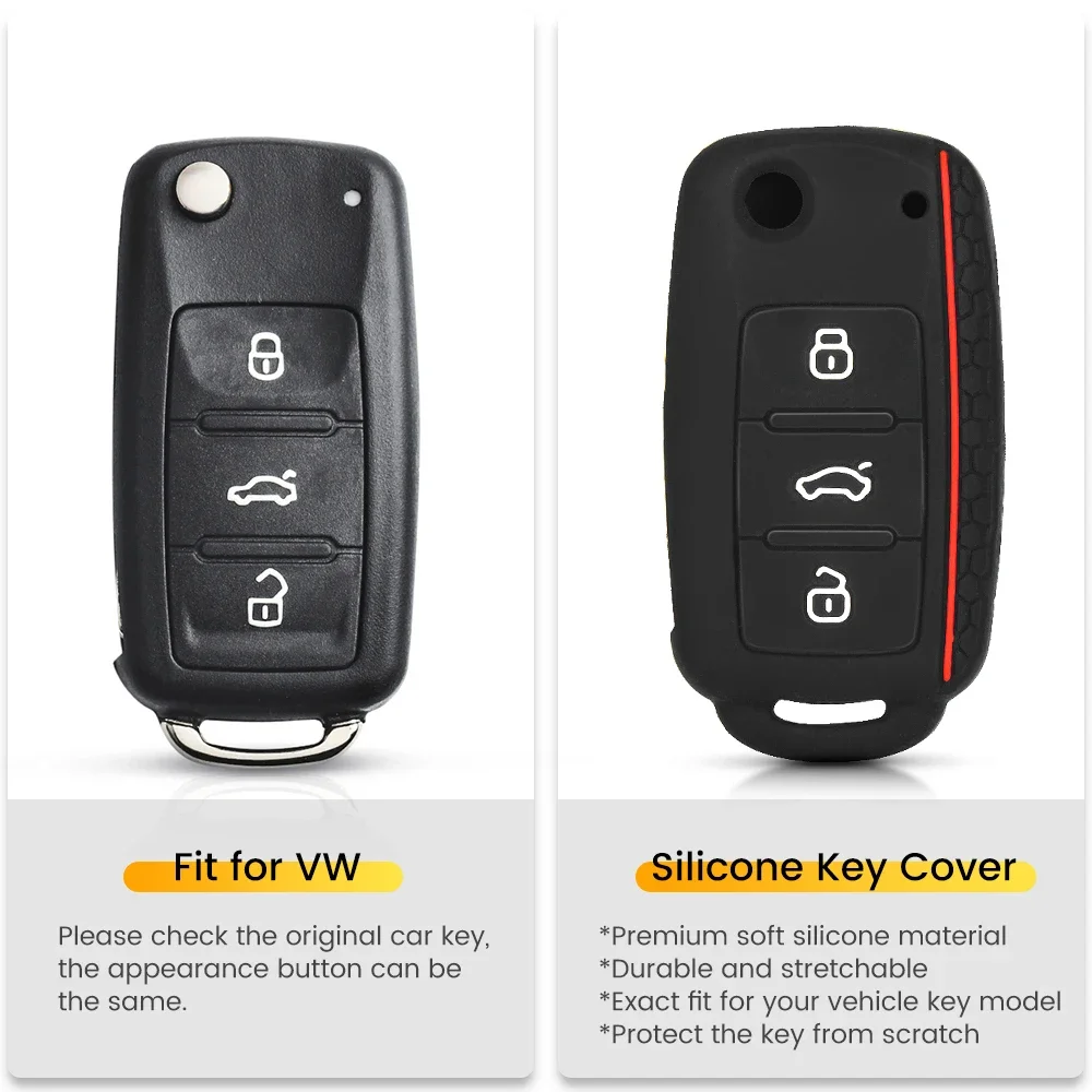 KEYYOU Silicone Car Key Case Cover for Volkswagen Sagitar/Polo/Golf/Bora/Tiguan/TOUAREG/Phaeton/SEAT/Skoda Key Fob Cover