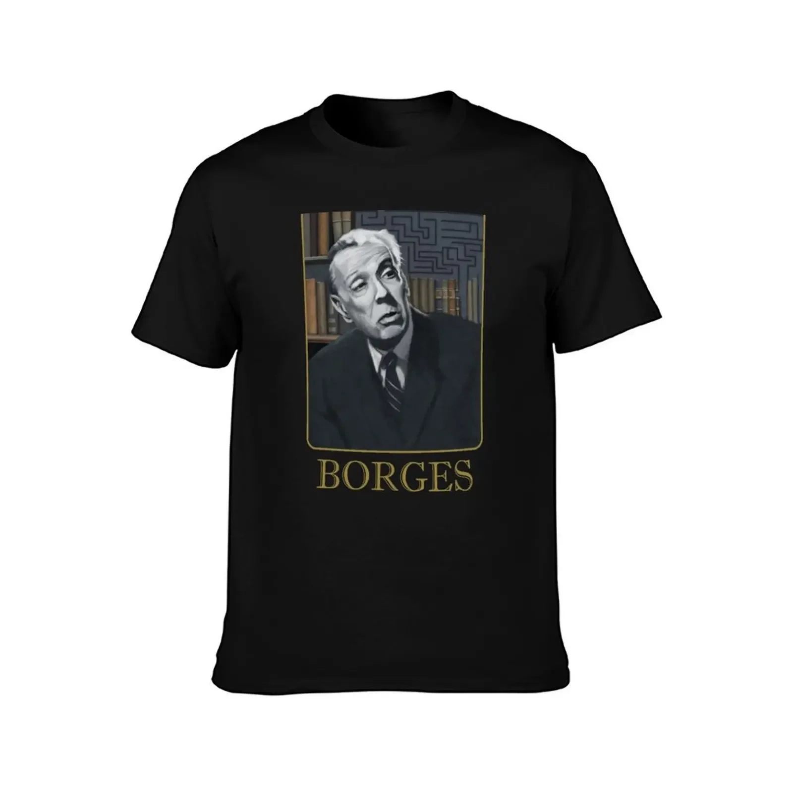 Jorge Luis Borges Portrait Painting T-Shirt cheap stuff valentines boutique clothes T-shirts for men cotton