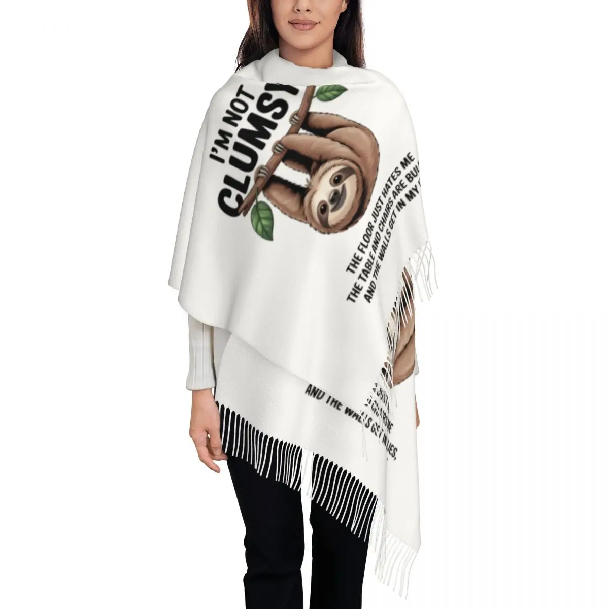 

Забавный ленивец с принтом на заказ, я не неуклюжий шарф для женщин и мужчин, зима-осень, теплые шарфы, шали, накидки